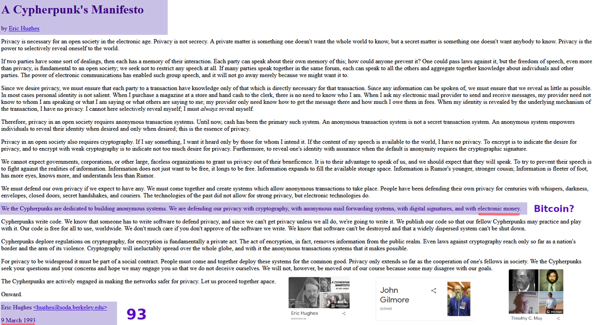 TreboriRobertHZ's tweet image. #93Society 
Cypherpunk's Manifesto 9 March 1993
Satoshi Nakamoto an anonymous collective? 
Where is Eric Hughes hiding?
bit.ly/3I9nXPB

Bitcoin causes high energy- &amp;amp; natural resource consumption
Bitcoin &amp;amp; GPU is just brute force technology 
bit.ly/3E7juKR