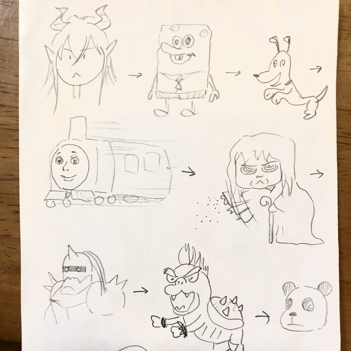 最初は記憶で描いて笑う事が目的だった母との絵しりとり(1枚目)、いつの間にか「資料検索OK」「時間掛けて描いてOK」というルールが追加されて 本気の絵しりとりへと進化しました 