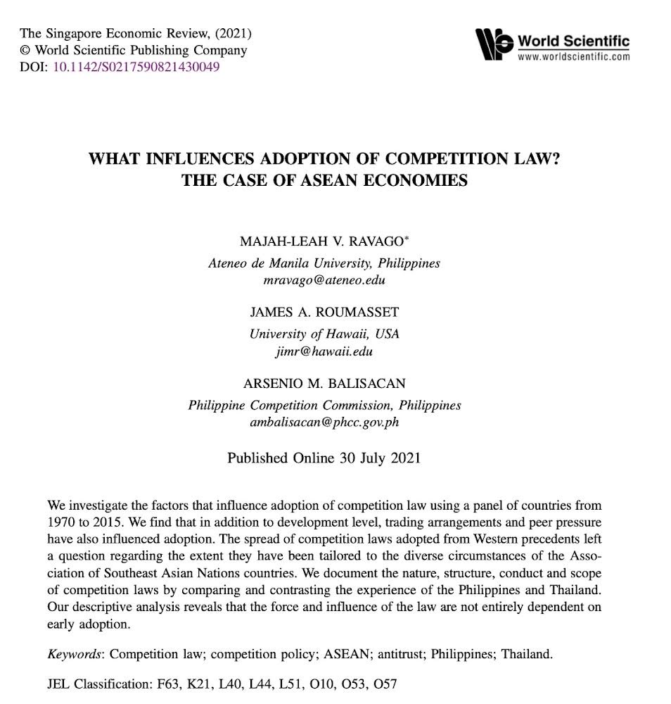 ambalisacan's tweet photo. A modest contribution to the growing literature on competition law and policy in ASEAN economies. https://t.co/LtDVQwNvx9