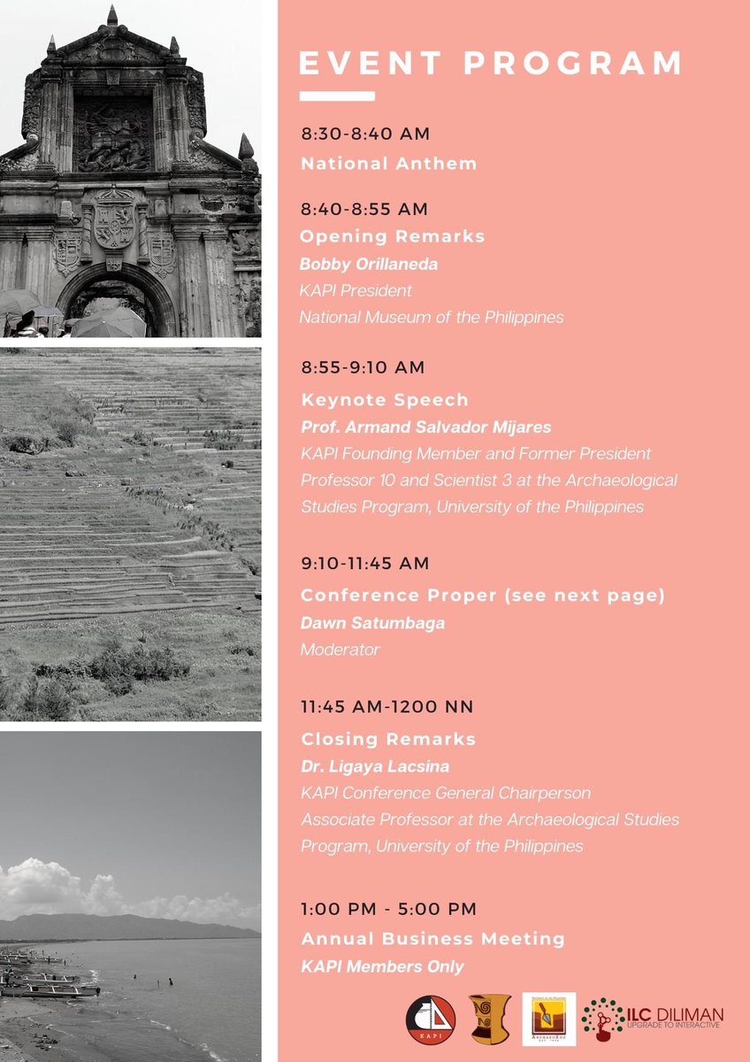 KAPIorg's tweet photo. Fee is at PHP 150 &amp; includes a PDF of this year's KAPI Proceedings on various archaeological studies, surveys, &amp; reflections.

More information is available at https://t.co/NpwPQhrL5h
Program details 👇. See you all on Saturday!

#archaeology #philippinearchaeology https://t.co/fY7ilXmREh