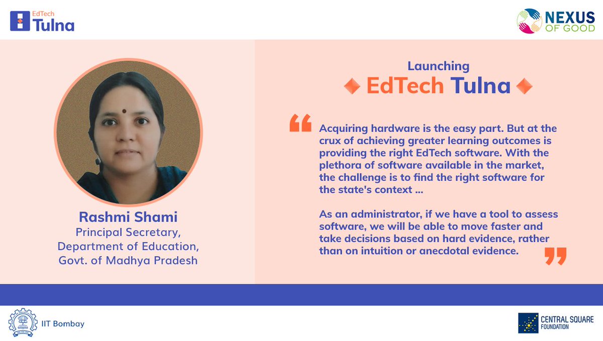 EdtechTulna's tweet photo. Rashmi Shami, Principal Secretary, Dept of Edu, Madhya Pradesh describes the need to select #EdTech software based on evidence at the #EdTechTulna launch.
Learn more on https://t.co/puSqSi6NWX
Missed the launch? Watch it here: https://t.co/yDwFfOD5Ax https://t.co/HrdD8ICzIP
