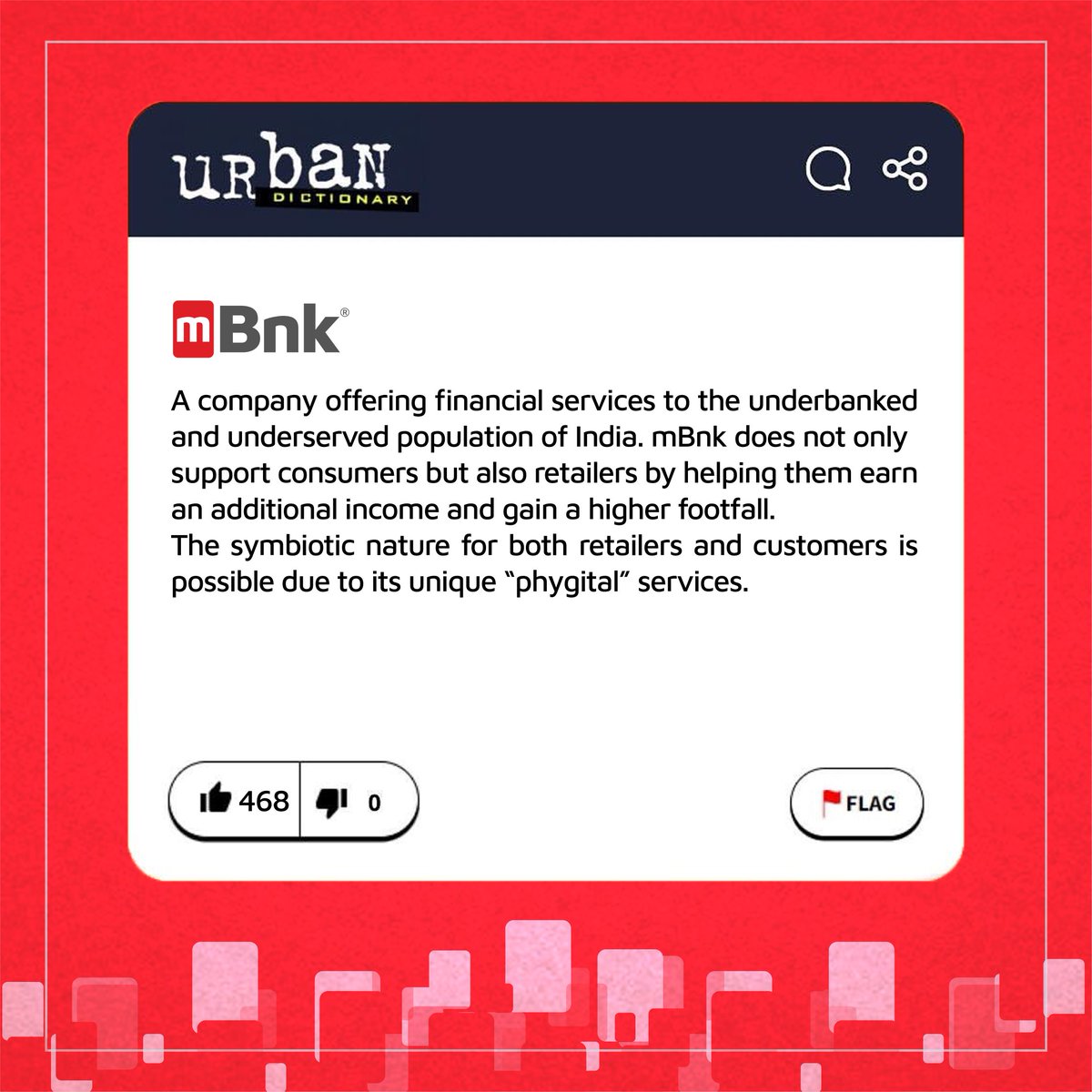 mBnkPhygital's tweet photo. Did #UrbanDictionary define #mBnk correctly? 
Comment below how accurate you think the definition is✨💯

#Dictionary #FinancialServices #PaymentSolutions #Fintech #India https://t.co/GwU5KA9hGI
