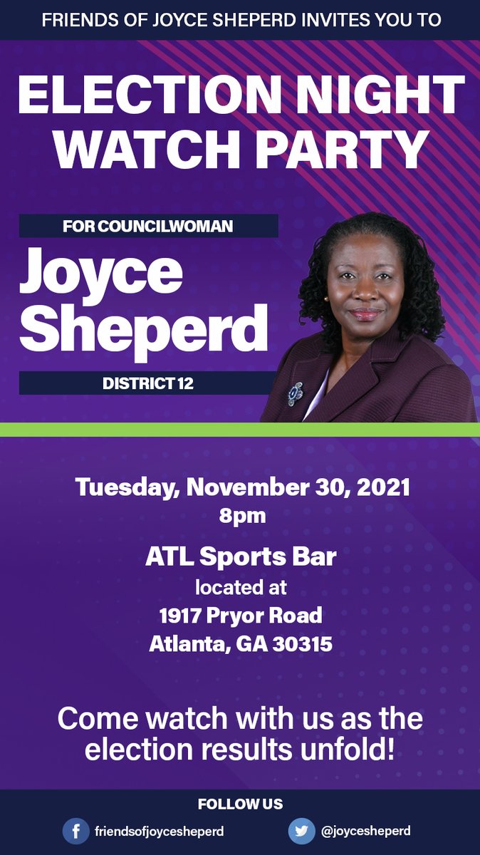 Come celebrate election day with Councilmember Sheperd at the Election Night Watch Party tonight at 8pm. 

Go vote and then come celebrate!

#MakeJoyceYourChoice
