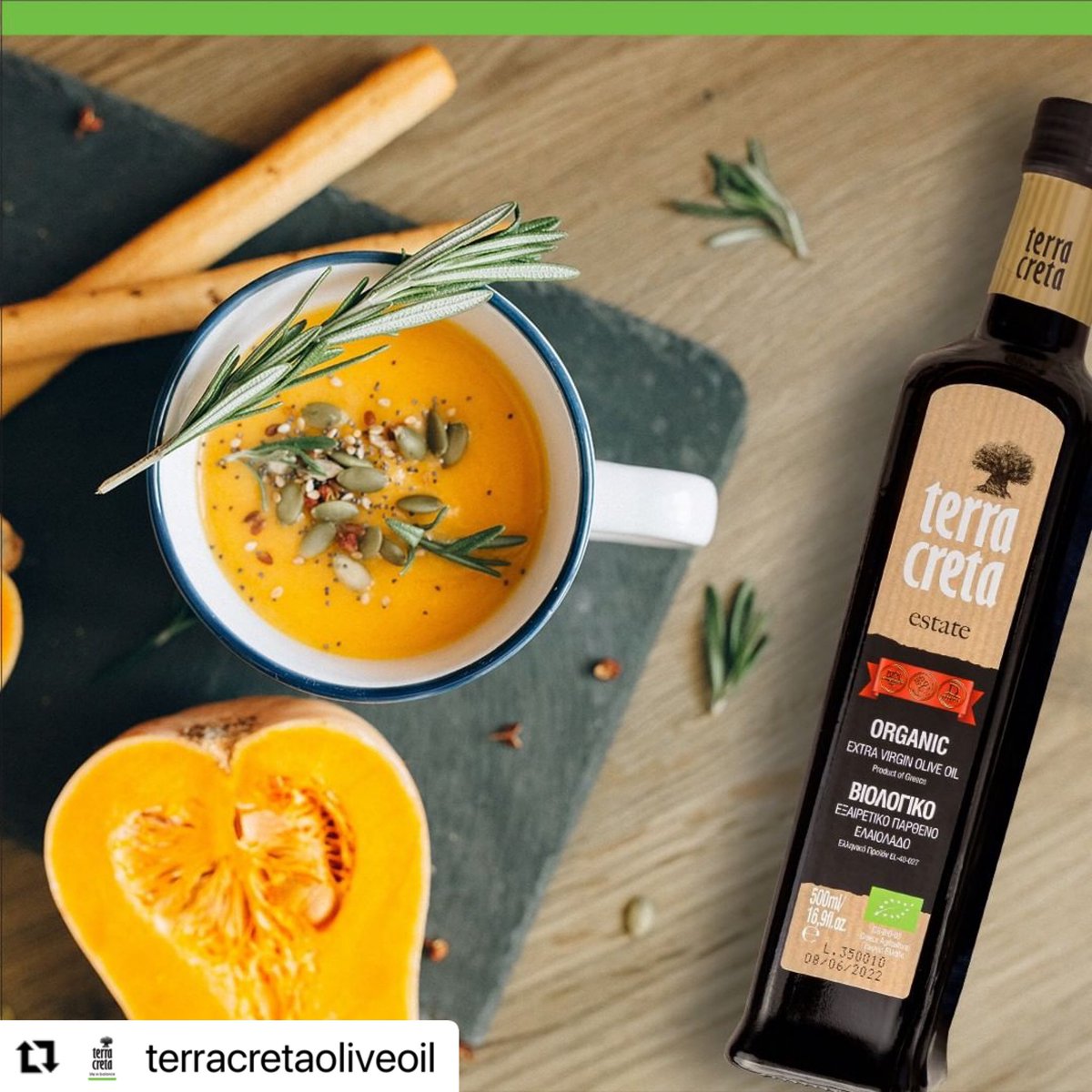 What better, tastier and healthier than a pumpkin soup with <a href="/TerraCreta/">Terra Creta</a> #organic extra virgin #oliveoil #evoo #greek isleofolive.co.uk
