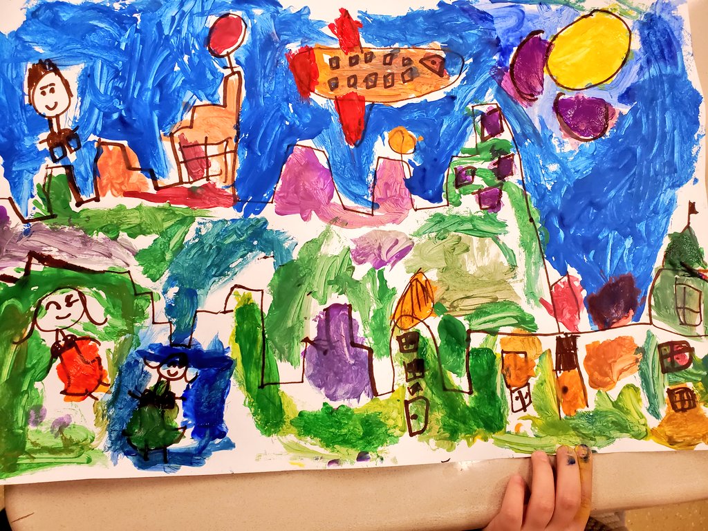 Cre8tiveNolan's tweet photo. I really love watching these amazing kindergarten students paint their cityscapes.  So proud of them! https://t.co/oUJuis5x1T
