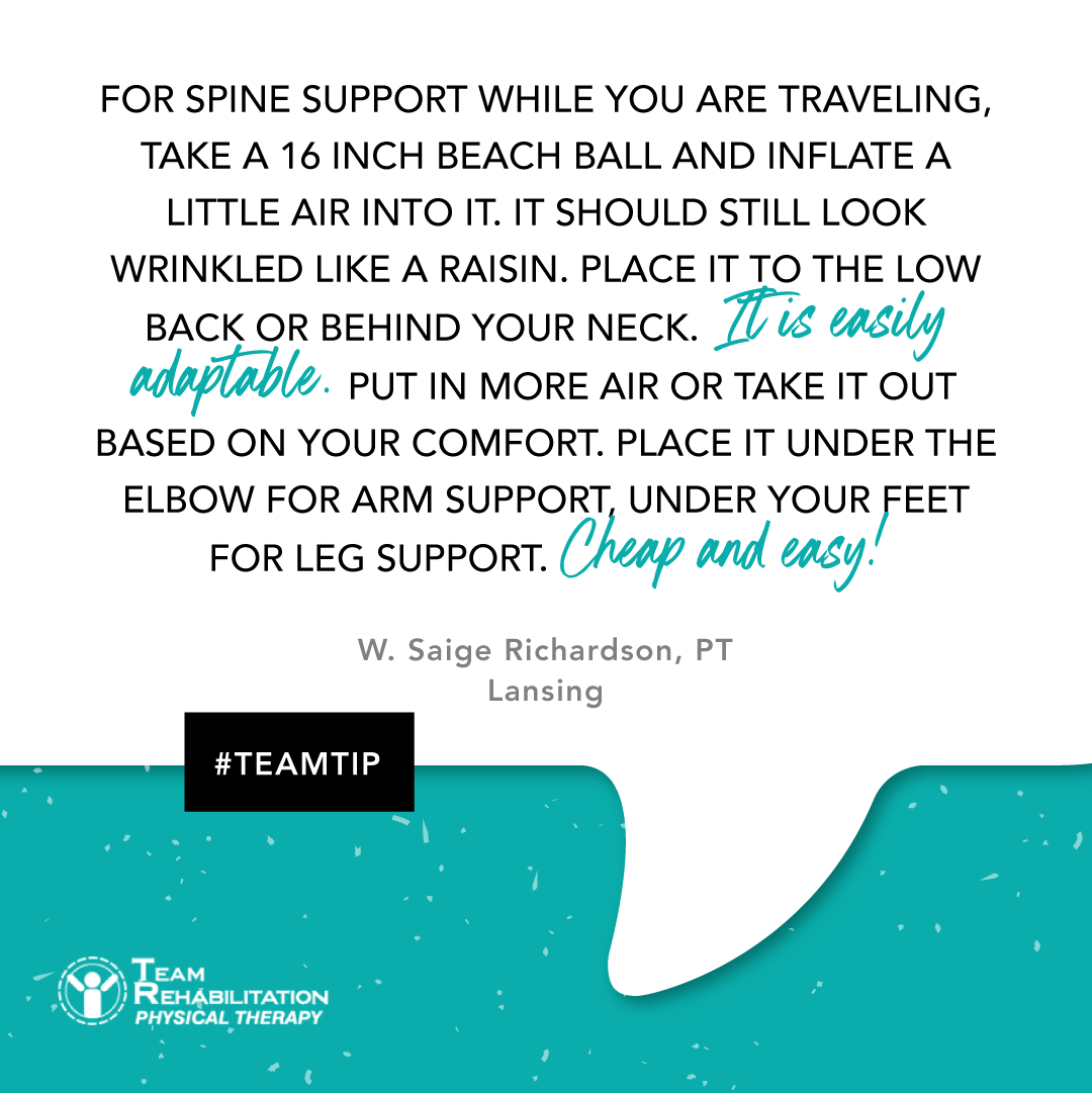 TeamRehab1's tweet photo. You may be traveling a lot this holiday season. Whether you're on a plane, train or in the car, it can get pretty uncomfortable. For spine support while you're traveling, all you need is a beach ball! ✈️ #TeamTip #TipTuesday https://t.co/2TaHTL5fSR