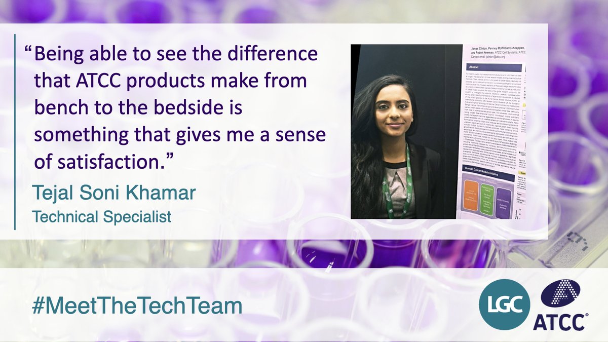 ATCC_LGC's tweet photo. We'd like to introduce Tejal, a Cell &amp; #Microbiology Technical Specialist at ATCC!

Tejal knew she wanted to be a scientist from the first time she looked down a microscope, and now enjoys seeing ATCC products used in research that can make a difference 🌟 #MeetTheTechTeam https://t.co/Z4zNYjApgj
