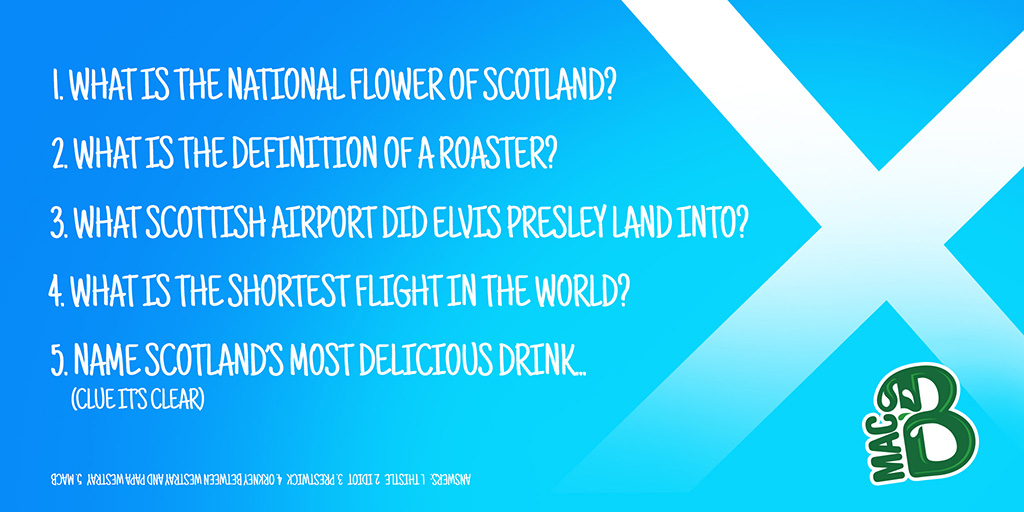macbwater's tweet photo. In honour of St Andrew's Day, we have a test to prove how Scottish you really are! Lang may yer lum reek. Comment your answers below ⬇
#standrewsday #scottish #truescot https://t.co/cRjdMnQbgv