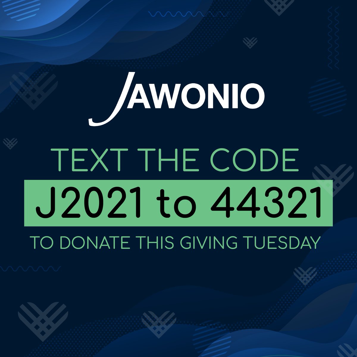 Jawonio's tweet photo. Join us TODAY for our #givingtuesady Text-a-thon! Your donations will be matched up to $5,000 thanks to Omega Industries (Greg DeCola), Dan Salmon Jill Warner, and Michael &amp; Michelle Salmon. Text J2021 to 44-321 #jawonio #givingtuesday #text2give https://t.co/kHhMQ4b57q