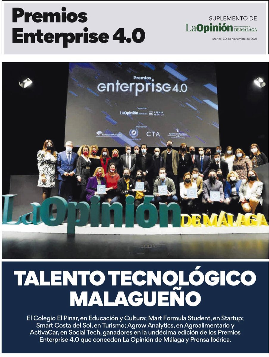 ColegioEP's tweet photo. 📌 Innovación #tech al servicio de la sociedad. No os perdáis el suplemento especial con motivo de los #PremiosEnterprise en los que resultamos galardonados dentro de la categoría Educación y Cultura 🔘 https://t.co/p1G5XsTAR7