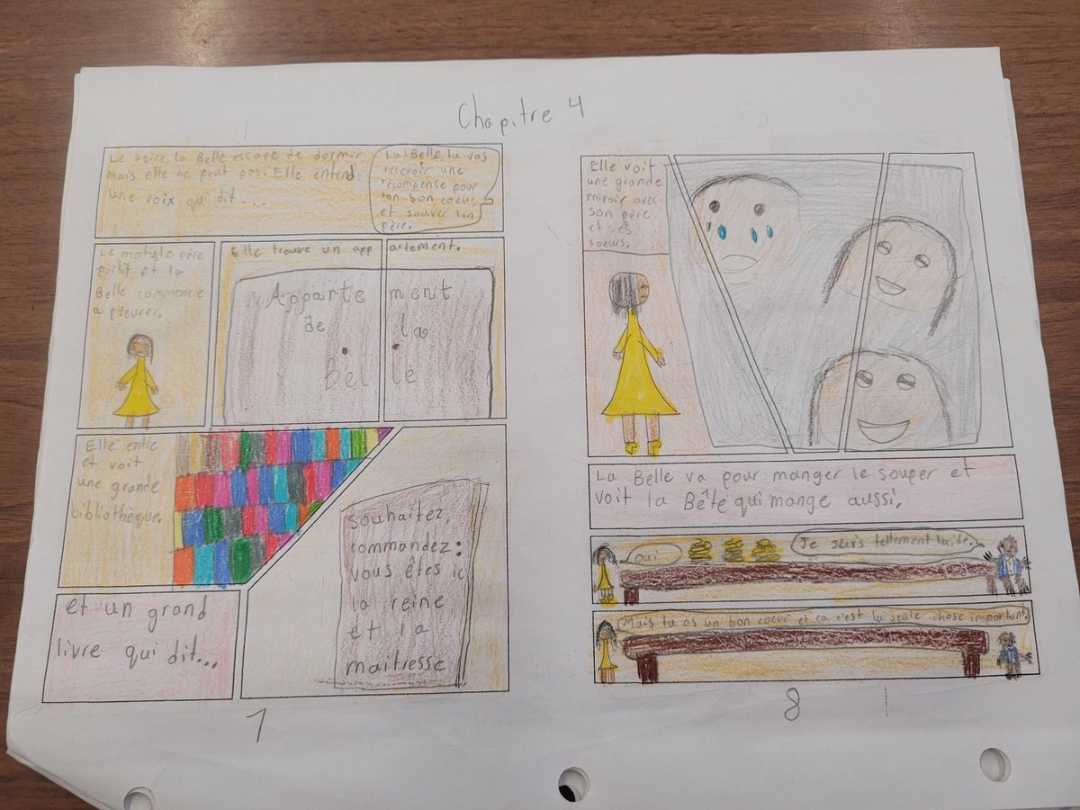 themdcteacher's tweet photo. Nous avons complété nos bandes dessinées. Quels beaux résumés créatifs. // A creative culminating activity: retelling "La Belle et la Bête" as a comic book.

#teachertwitter #assessmentoflearning #classnovel @merivalehs https://t.co/3fk9vpnLqu