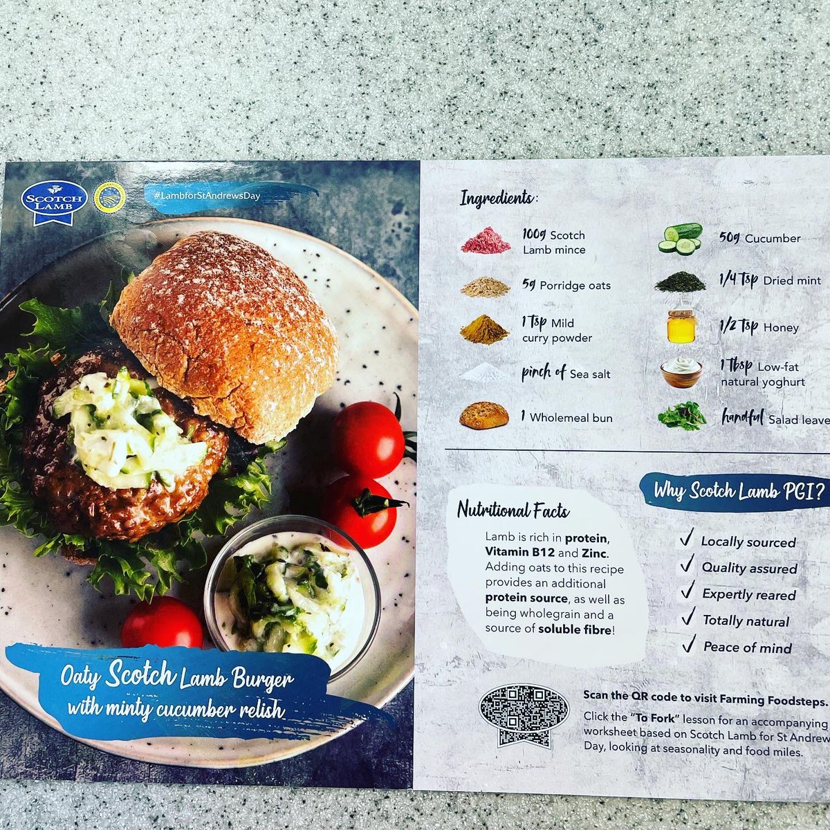 DuncanrigHomeEc's tweet image. Oaty Scotch Lamb Burger with minty cucumber relish ✅

Thank you @qmscotland @MakeItScotchSc for sending us some lovely free Lamb and these wonderful recipe cards! S1 loved it  

#LambforStAndrewsDay #ScotchLamb #makeitscotch