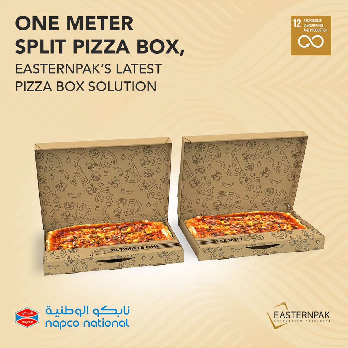 NapcoNational's tweet image. #Napco Paper Containers division “#Easternpak” provides you with a unique packaging solution “(1-metter) Split Pizza Box.”Two separated box designs fit to carry a 1-meter pizza along with aeration holes to maintain the perfect crust! Contact the team on:
info@easternpak.com