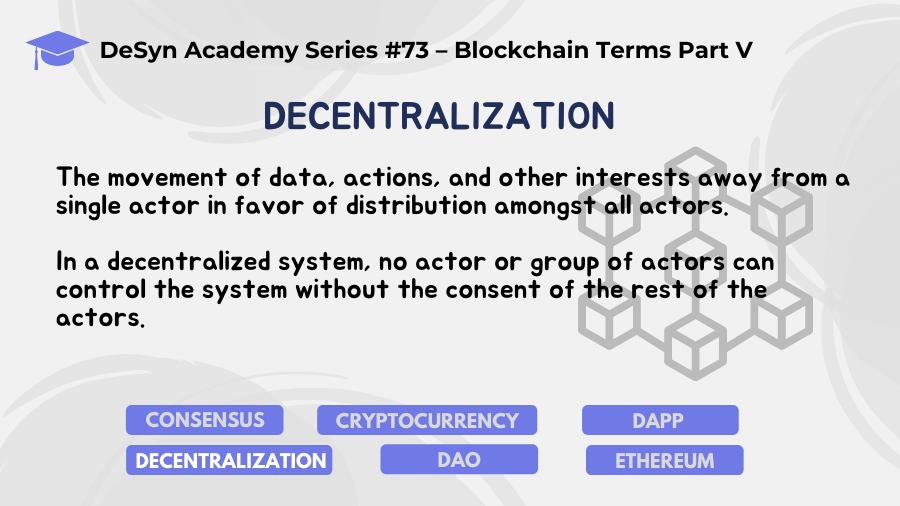 DesynLab's tweet photo. #DeSyn Academy Series #73: Blockchain Terms Part V - Deventralization
#Blockchain #Ethereum #ETF #Bitcoin #portfolio #finance $DSN #Deventralization https://t.co/ThX9oTD42t