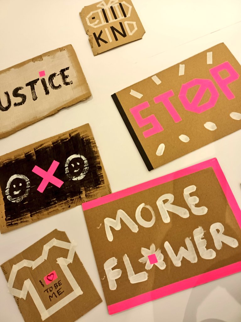 andreanhj's tweet image. POW! Simply gorgeous rough prototype designs by Saria Digregorio. Taking symbols and words left by young people in the protest lab @JusticeMuseum towards an installation of large scale placards. A coproduced commission for #NJMProtest #coproduction #exhibition