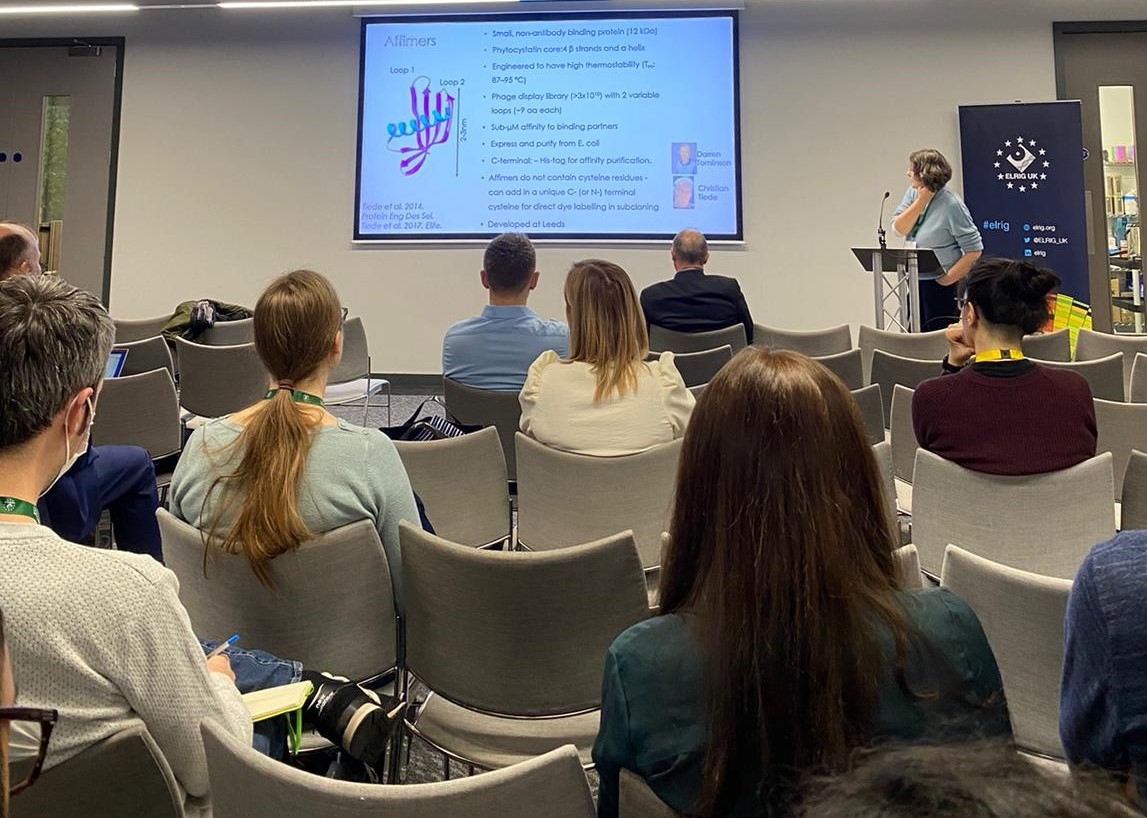 ZymeComms's tweet photo. Interesting keynote presentation on "novel and emerging imaging approaches" by Prof Michelle Peckham,
@UniversityLeeds, discussing the advantages of Affimer proteins. @Avacta commercialises #Affimer technology, developing novel #cancer #immunotherapies and #diagnostics. https://t.co/GEYBHLjpZB
