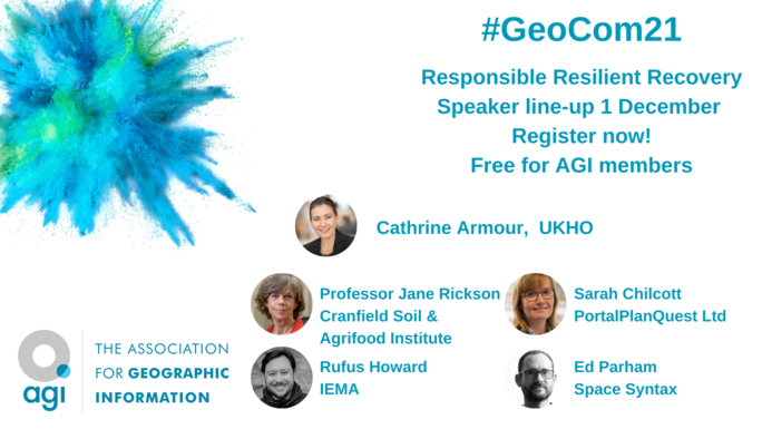 Welcome to #GeoCom21 Day 2. Looking forward to our speakers Cathrine Armour, Chief Customer Officer <a href="/UKHO/">UK Hydrographic Office</a>, Professor Jane Rickson <a href="/CranfieldAgrifo/">Cranfield Agrifood</a>, <a href="/Rufus_Howard/">Dr Rufus Howard</a> @iemanet, Sarah Chilcott <a href="/PlanningPortal/">Planning Portal</a> &amp; Ed Parham <a href="/Space_Syntax/">Space Syntax Limited</a>. Starts at 12.30pm.
