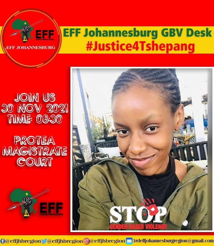 tshedimalaika's tweet photo. @EFFSouthAfrica came in numbers in support of the family of #JusticeforTshepang #ProteaMagistrateCourt #GBV is sickening! https://t.co/GVJTnZvowB