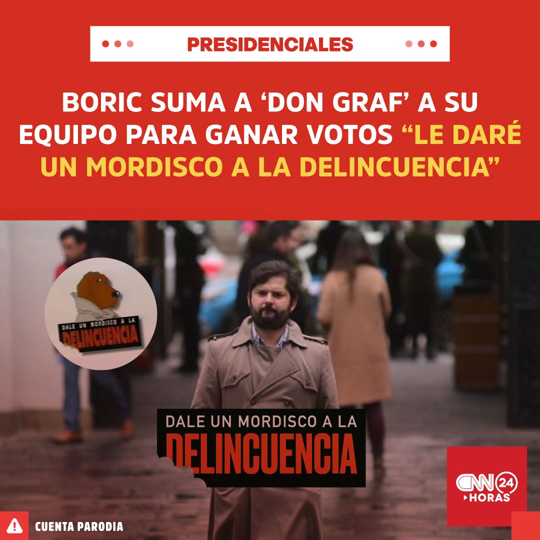 cnn24cl's tweet photo. Boric, dispuesto a hacer todo por los votos declaró a CNN24: "Sabemos que Don Graf es un experto en la materia, así que porfa voten por mi". Además, el candidato no descarta que en su gobierno Don Graf sea Ministro del Interior.
#dongraf #boric #frenteamplio #chile #chilegram https://t.co/iD6mxa1zGP