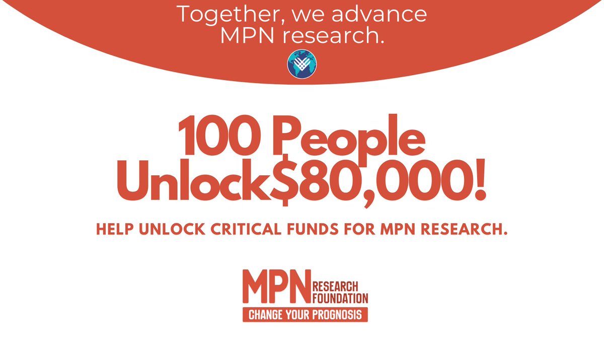 Several MPNRF Board Members have committed to personally contribute $80,000 if 100 people donate TODAY. Be 1 of 100 by making a donation at mpnresearchfoundation.org/donate. Together, we advance MPN research! #MPNsm #GivingTuesday
