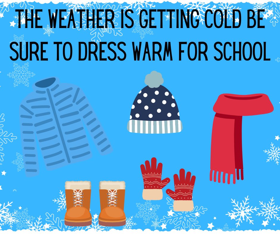 RLVillageSchool's tweet image. As the weather is starting to get colder please make sure students are dressing warm for school .  Don't forget the jackets, hats, gloves, and scarves. Let's stay warm!!
#villagevikings116 #itsgettingcoldoutside