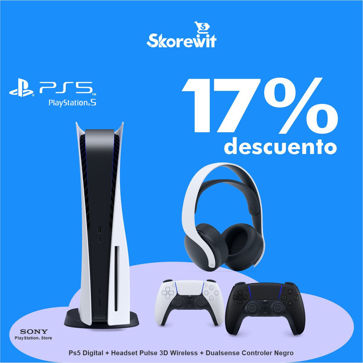 skorewit's tweet photo. Pack consola #playstation5  Digital + Headset Pulse 3D Wireless + DualSense controler en color negro.
#PS5 versión completamente digital. Visita PlayStation®Store para comprar y descargar juegos.
Visita https://t.co/8x33EGkDk4
#skorewit #sonyespaña #packps5 #ps5españa #ps5digital https://t.co/OnSy0Whj3n