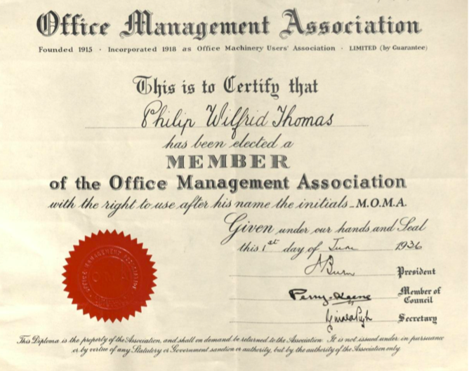 Early 1900’s the forerunner of the IAM was issuing handwritten membership certificates.