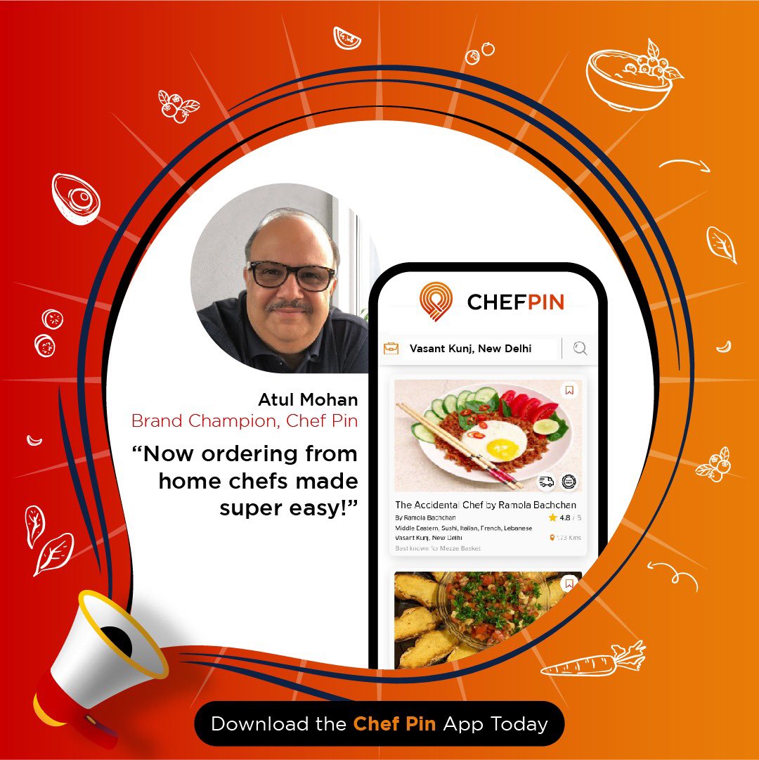 Indulge your taste buds with authentic home-cooked food.

Use coupon code CHEFPIN200 and get Rs200 off on your first order.

Download the app using the link: onelink.to/cnpsf3

#HomeFood #HomeMade #AppLaunch #App #ChefPin