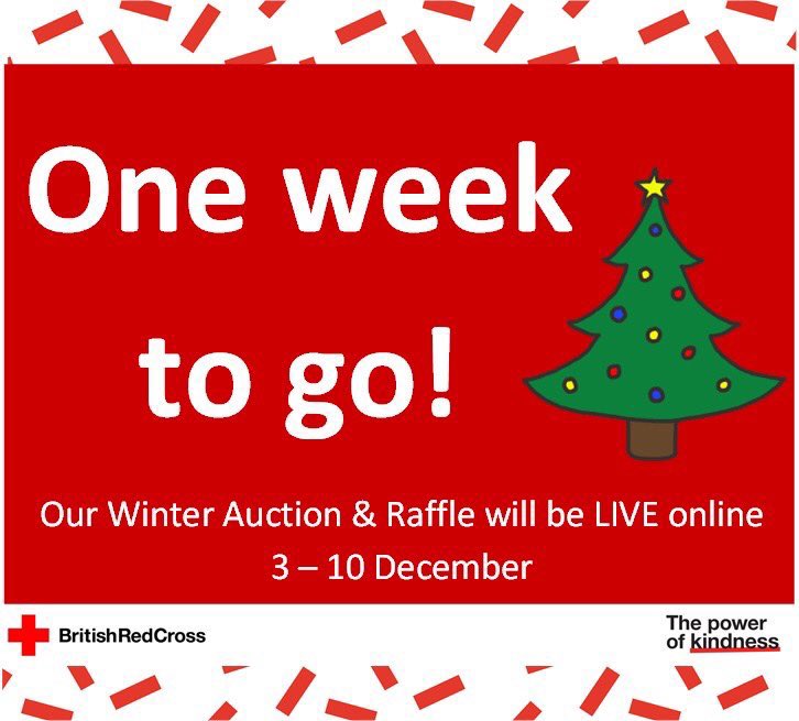 Just ONE WEEK until our <a href="/BritishRedCross/">British Red Cross 🧡</a> North &amp; Midlands Winter Auction &amp; Raffle goes LIVE!🎄

There are over 50 incredible prizes, including luxury hotel stays, glamping, festival tickets and lots more. A prize for everyone!

Pages go LIVE next Friday at 9am - don’t miss out!🎁