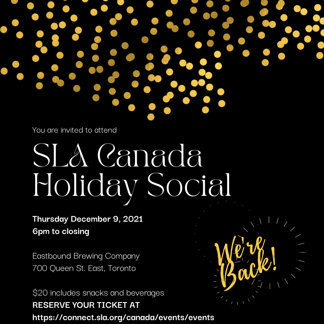 THLA_1's tweet photo. Sharing event on behalf of our SLA colleagues: 

SLA Canada Holiday Social
Thursday, December 9, 2021
6pm to closing
 
https://t.co/a5XyQIp9bw
 
Eastbound Brewing Company
700 Queen St. East, Toronto
 
$20 includes snacks and beverages https://t.co/VEzensqsDn