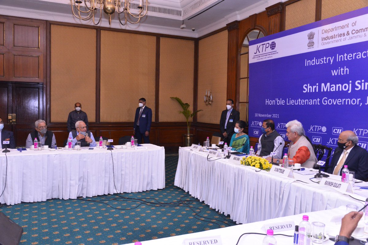 Department of Industries and Commerce, J&amp;K and CII holds Industry interaction led by Hon'ble LG, J&amp;K Shri Manoj Kumar Sinha on 30 Nov, 2021 at Kolkata to discuss the Industrial ecosystem and scope of Investment in J&amp;K.
<a href="/diprjk/">Information & PR, J&K</a> <a href="/OfficeOfLGJandK/">Office of LG J&K</a> <a href="/nitishwarKumar/">Nitishwar Kumar IAS</a> @contactjktpo