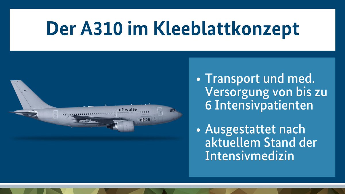 BMVg_Bundeswehr's tweet photo. Die Fähigkeit der MedEvacs ist nun auch in der Amtshilfe gefragt - neben der Bereitschaft zur Rettung von Verletzten aus Krisengebieten. Die medizinischen Crews @SanDstBw stabilisieren die Intensivpatienten während des Flugs und greifen ein, falls sich ihr Zustand verschlechtert. https://t.co/t8cKhkxMj8