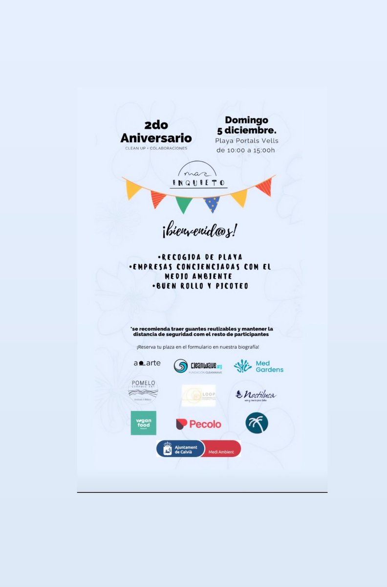 Noctilucamaryc1's tweet photo. Nos vemos en el 2do aniversario de @marinquietomallorca
Recogida de residuos en la playa de Porto Portals y luego picoteo y celebración!! 🎉🎉🎉
🌊🌊🌊🌊🌊🌊🌊🌊🌊🌊🌊
El próximo Domingo 5 de diciembre😄 
#marycienciaparatodos #noctilucaasociación #marinquieto #conservaciónmarina https://t.co/w9lg7jXmU1
