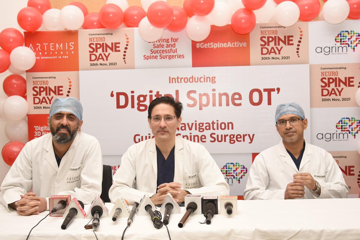 HospitalArtemis's tweet photo. On the occasion of #NeuroSpineDay 2021, #ArtemisHospitals organised a Media Interaction on 'Introduction of Digital Spine OT & Celebration of Neuro Spine Day 2021' on 30th November 2021 at Artemis Hospitals.
Here are a few glimpses-
#GetSpineActive #NeuroSpineDay2021 https://t.co/fxeztHzPPk