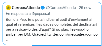 pepsesat's tweet photo. Molt macos els de @CorreosAtiende responent al missatge on vaig mencionar a @Correos , però ni m'han trucat de la oficina, ni han solucionat res, ni han arreglat un trist problema burocràtic d'entrega... pèssim... 😥😥... https://t.co/ySxiwr4Ixk