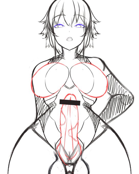 [R-18]ふたなり短髪アンドロイドちゃんのラフ。 