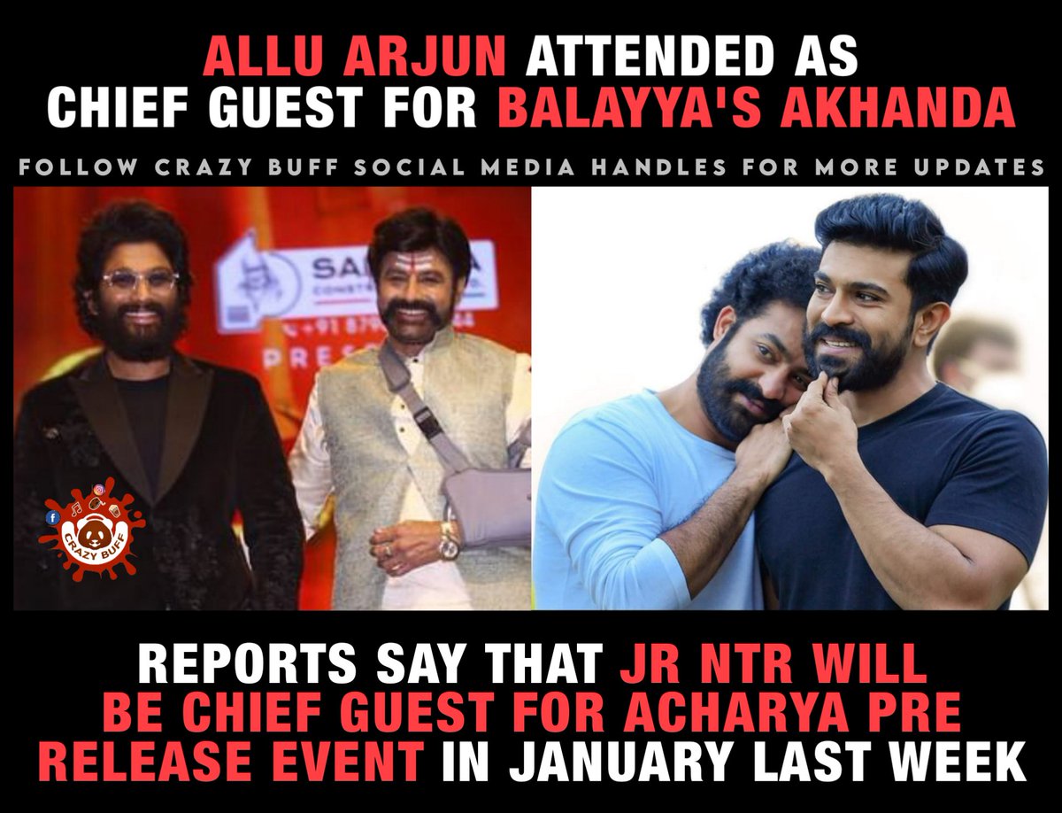 CrazyBuffOffl's tweet photo. #AlluArjun @alluarjun #NBK #Balayya #Akhanda #AkhandaPrereleaseEvent #Chiranjeevi #MegaStarChiranjeevi #JrNTR #RamCharan #Acharya #AcharyaPreReleaseEvent https://t.co/rY98d9ICvP