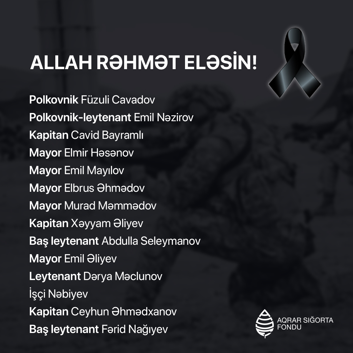 Bu gün Xızı rayonu ərazisində Dövlət Sərhəd Xidmətinin hərbi helikopteri qəzaya uğrayıb. Həlak olanların yaxınlarına dərin hüznlə başsağlığı veririk.

Allah rəhmət eləsin!