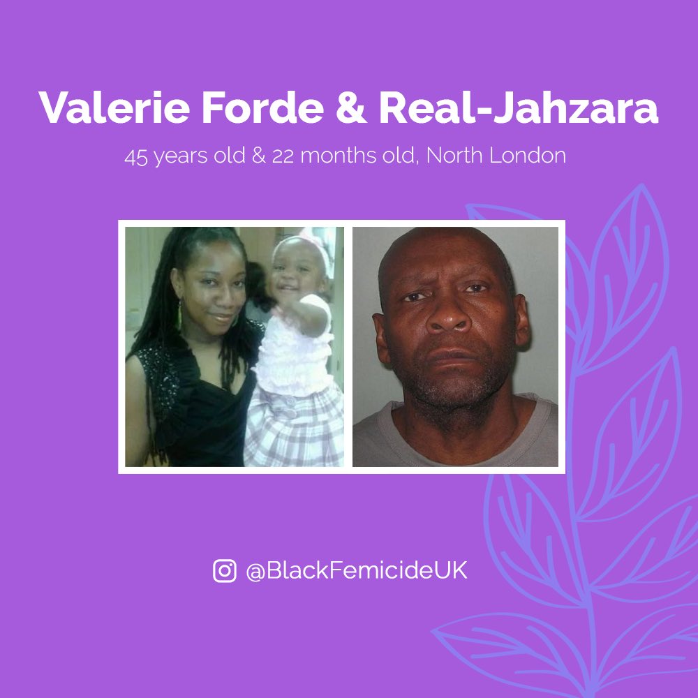 ⚠️TW

#ValerieForde #Jahzara 
#BlackFemicideUK

Valerie Forde, 45, a community project manager, was attacked with a machete and hammer at her home in Hackney, north London, by Roland McKoy on 31st March 2014. He slit their 22-month-old daughter Jahzara’s throat.