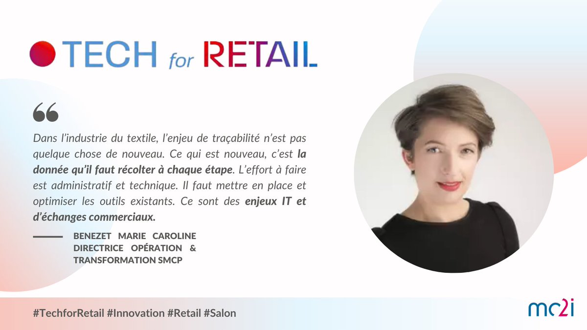 mc2i_'s tweet photo. Retail Responsable, Marie Caroline Benezet nous partage l'enjeu derrière la traçabilité à #Tech4Retail 
#WeAreRetail https://t.co/yI6NisW6sg