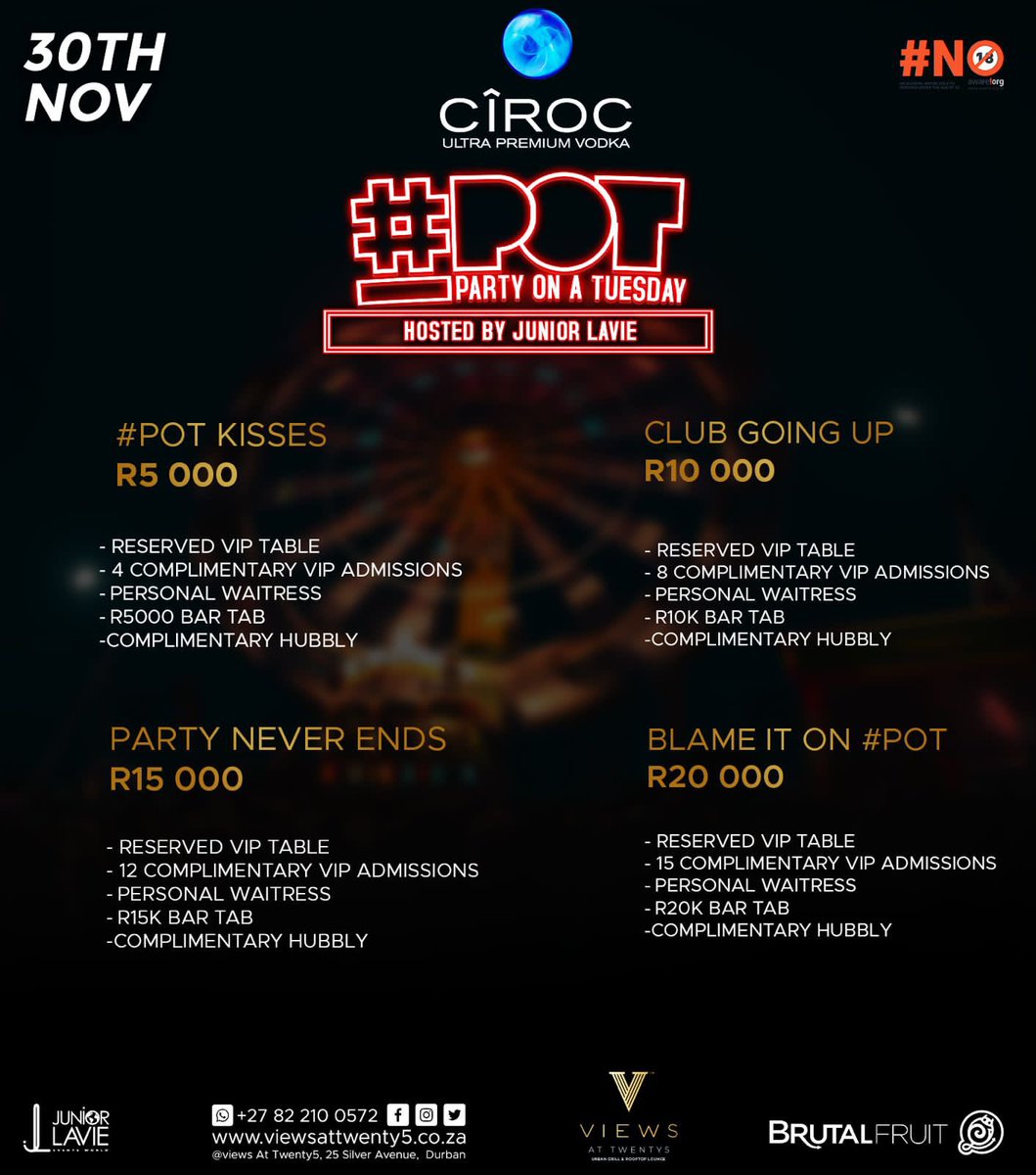 I_Am_Nady's tweet photo. Happy #POT Day!! All roads lead to @ViewsatTwenty5 if you’re in the city!! You already know we only party on a Tuesday when we’re bringing in the festive season!! 

Make sure you pull up early and book your tables! https://t.co/3DP3LXzt8E