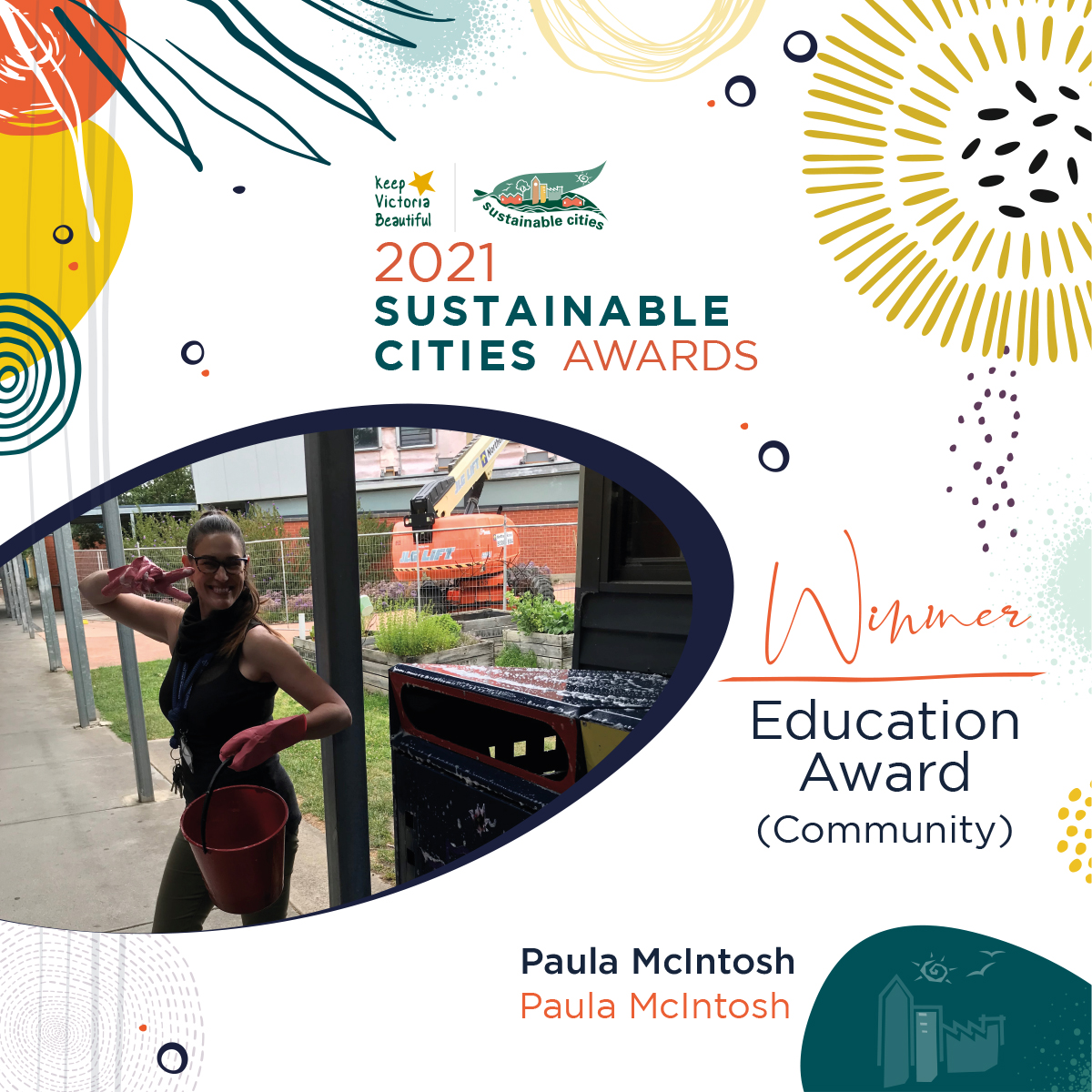 #KVBSustainableCities 2021 Awards Winner Education (Community): Paula McIntosh
<a href="/MGC_Achieve/">MGC</a> <a href="/YarraCouncil/">Yarra City Council</a> 
<a href="/theheraldsun/">Herald Sun</a> <a href="/theage/">The Age</a> <a href="/baysideleader/">Bayside Leader</a> 
<a href="/abcnews/">ABC News</a> <a href="/9NewsMelb/">9News Melbourne</a> 
<a href="/7NewsMelbourne/">7NEWS Melbourne</a> <a href="/TenNewsMelb/">10 News First Melbourne</a>