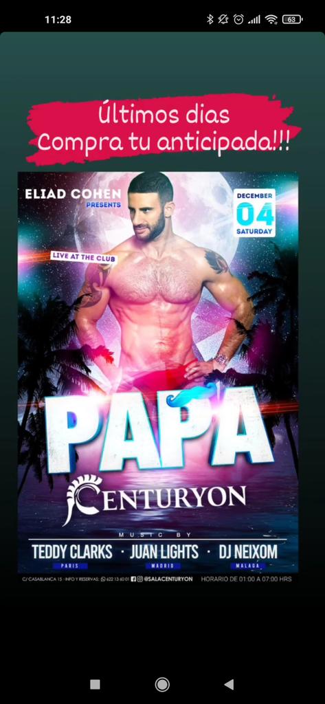 SalaCenturyon's tweet photo. Este #sabado en #CENTURYON #GayClub #Torremolinos #PapaParty con #EliadCohen, y un cartelazo de #deejays!
No te quedes sin tu entrada #anticipada!! https://t.co/KVWxmDwFyE