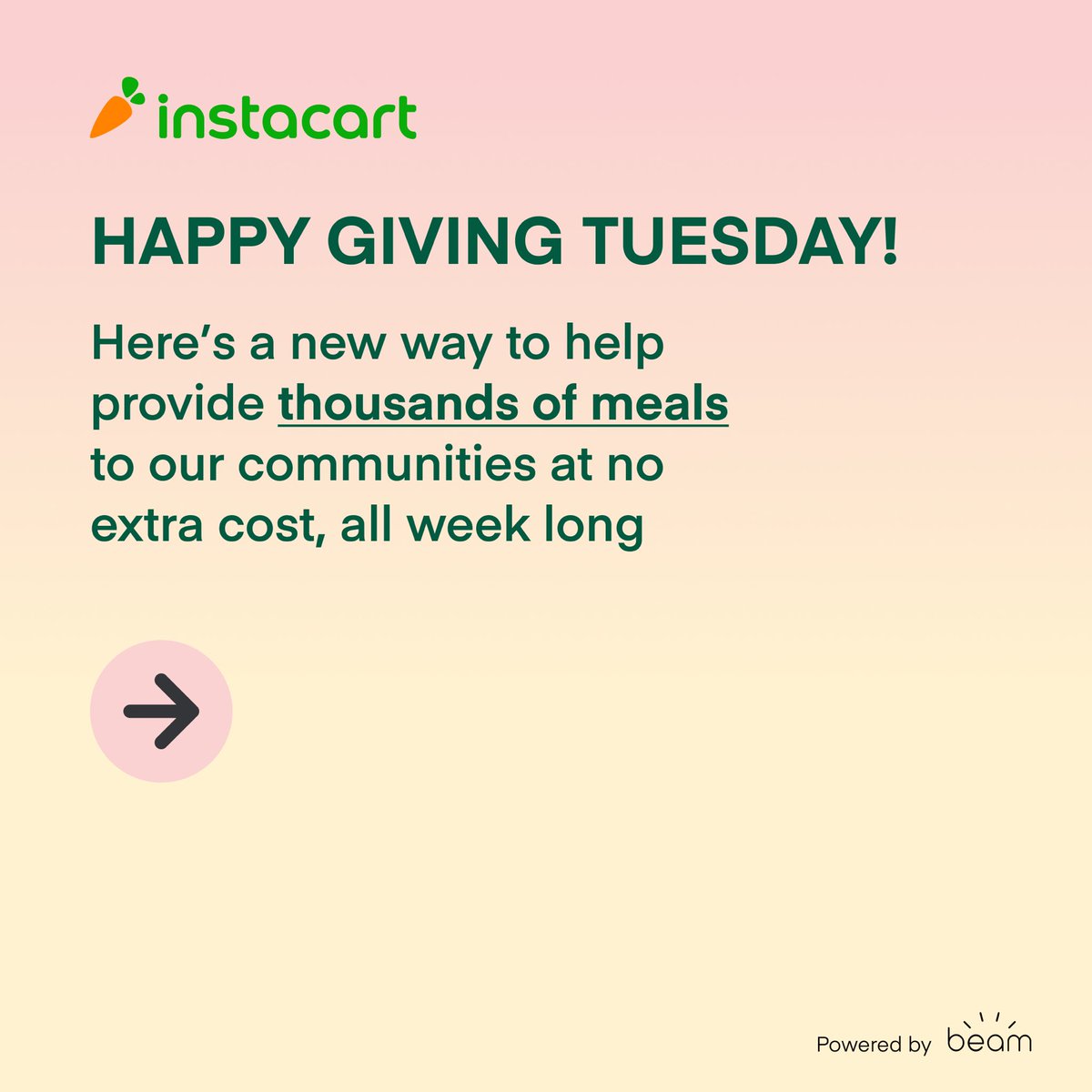 VeteransCareNet's tweet photo. This @GivingTuesday, we’re proud to partner with @Instacart, to provide food to our community.
From 11/30-12/7, Instacart customers can choose to support a local nonprofit (like us!) and 1 meal will be donated for every order they place–at no extra cost.
#GivingTuesday https://t.co/1vDVBFZvjc