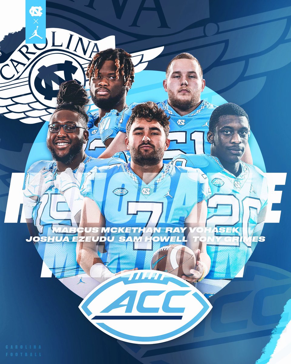 UNCFootball's tweet photo. Your All-ACC Tar Heels 🏅🐏

#CarolinaFootball 🏈 #BeTheOne https://t.co/iSOGv7qqoz