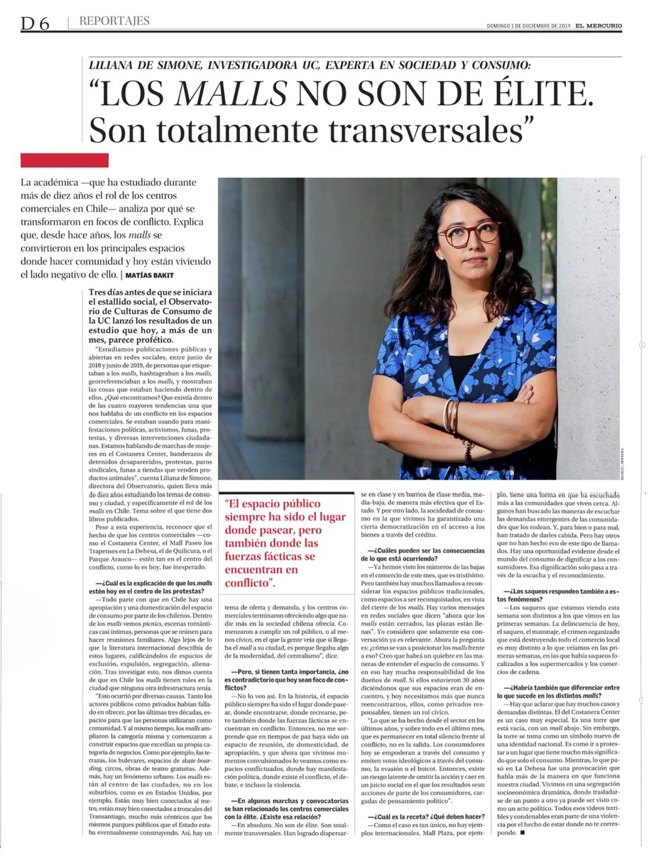 lldesimone's tweet photo. Dos años de estas notas de difusión en @lun y @ElMercurio_cl sobre mi investigación. Sobre papers, ya va este publicado (https://t.co/2dRWfURScd) y ya se vienen más artículos sobre protesta y mall (1), género y consumo (2), y planificación territorial y comunicación urbana (3) https://t.co/TjpCXdaWN0