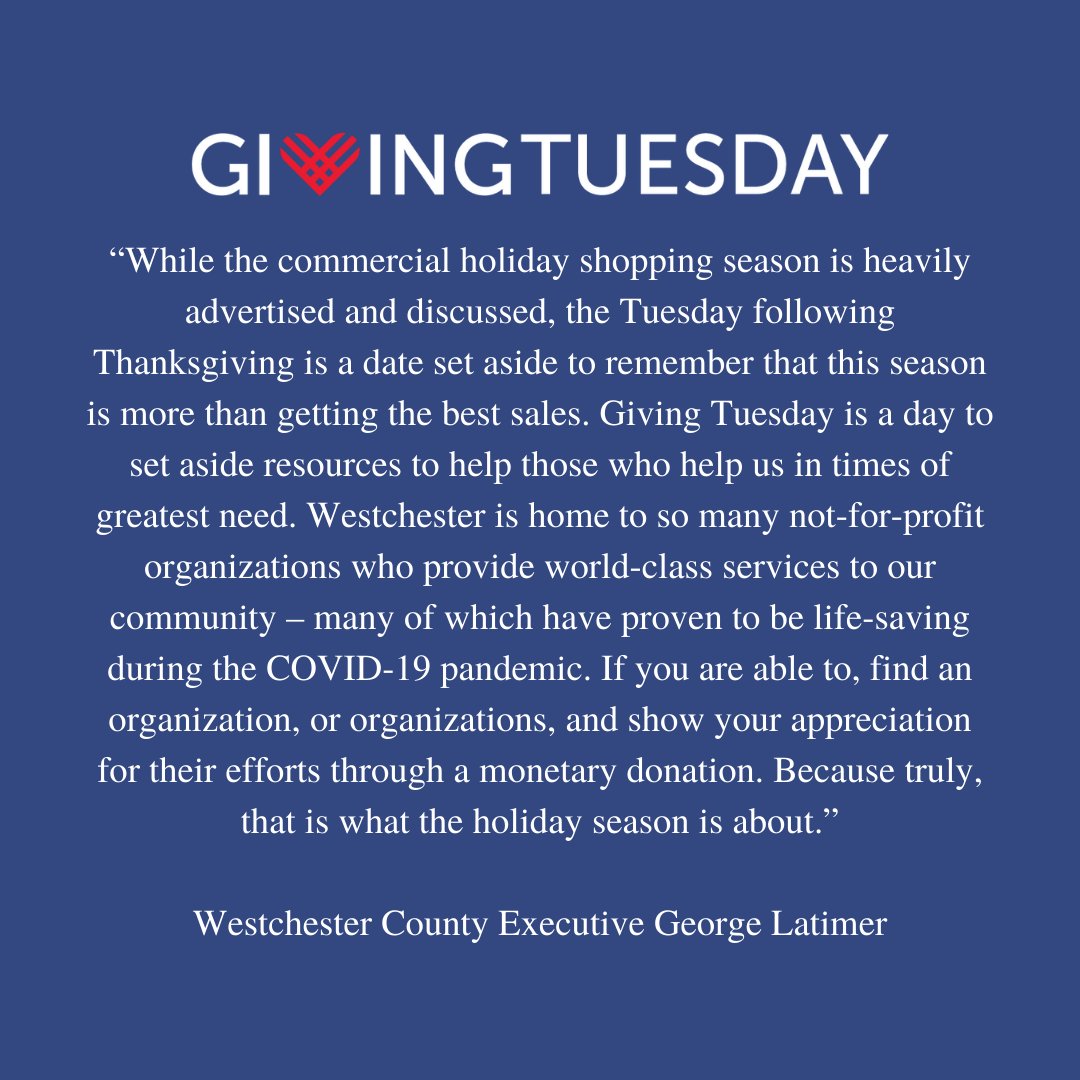 westchestergov's tweet photo. County Executive George Latimer Statement on Giving Tuesday https://t.co/r6KoyUvJ5N