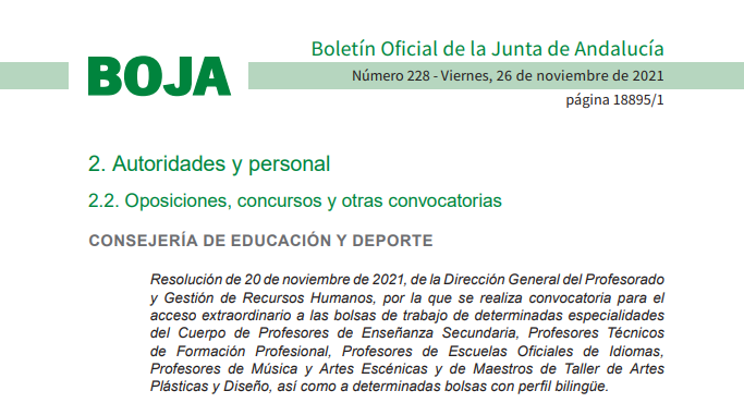 Seviempleo's tweet photo. BOJA: Convocatoria acceso extraordinario a bolsas de trabajo de determinadas especialidades del Cuerpo de Profesores/as de Enseñanza Secundaria, Técnicos/as de FP, Escuelas de Idiomas, Música, Artes Escénicas y Maestros/as de Taller >> https://t.co/xEhYS8O1I6 > #EmpleoPúblicoSE https://t.co/Ny9zUxxSJM