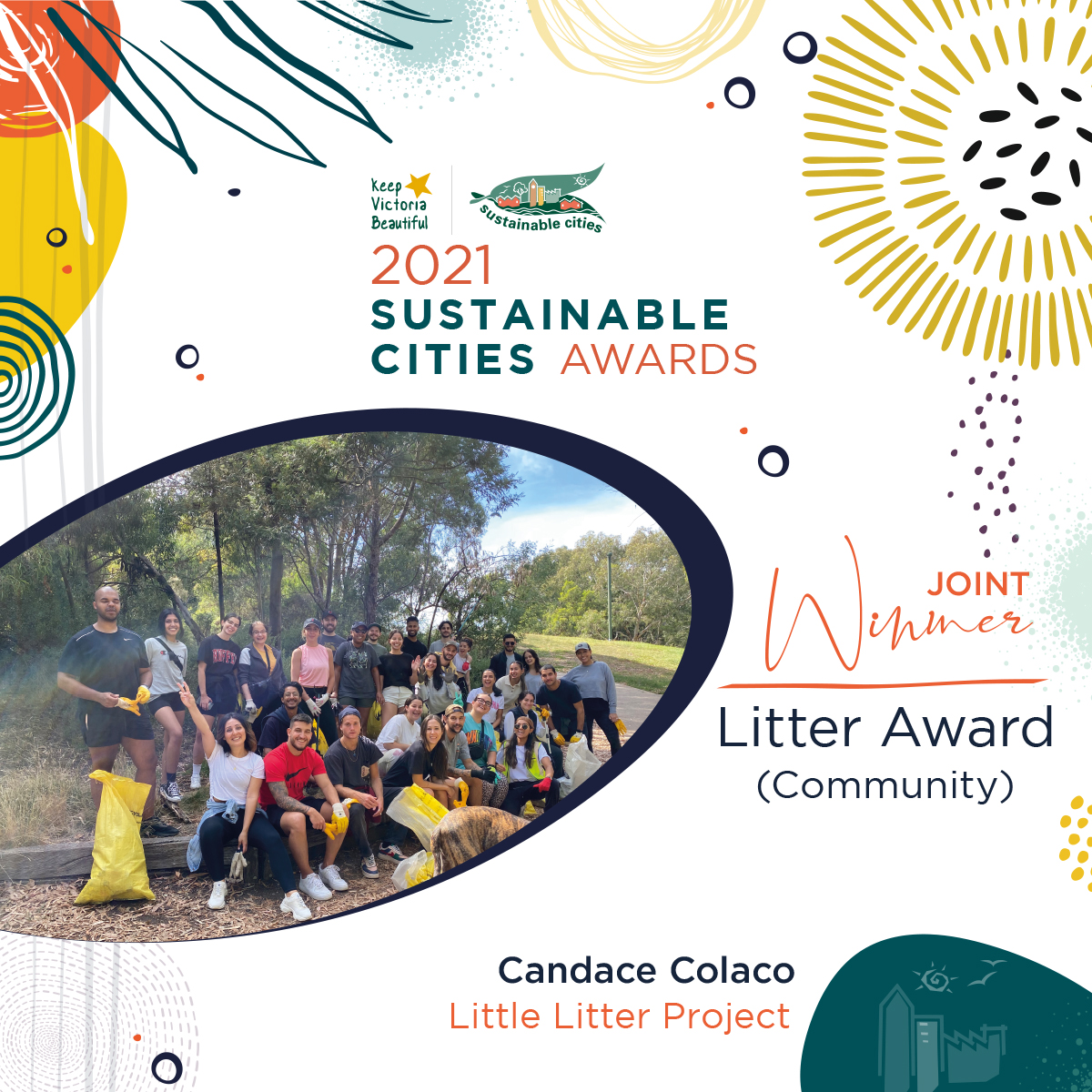 #KVBSustainableCities 2021 Awards Joint Winner Litter (Community): Candace Colaco, ‘Little Litter Project’
<a href="/theheraldsun/">Herald Sun</a> <a href="/theage/">The Age</a> 
<a href="/baysideleader/">Bayside Leader</a> <a href="/abcnews/">ABC News</a> 
<a href="/9NewsMelb/">9News Melbourne</a> <a href="/7NewsMelbourne/">7NEWS Melbourne</a> 
<a href="/TenNewsMelb/">10 News First Melbourne</a>
