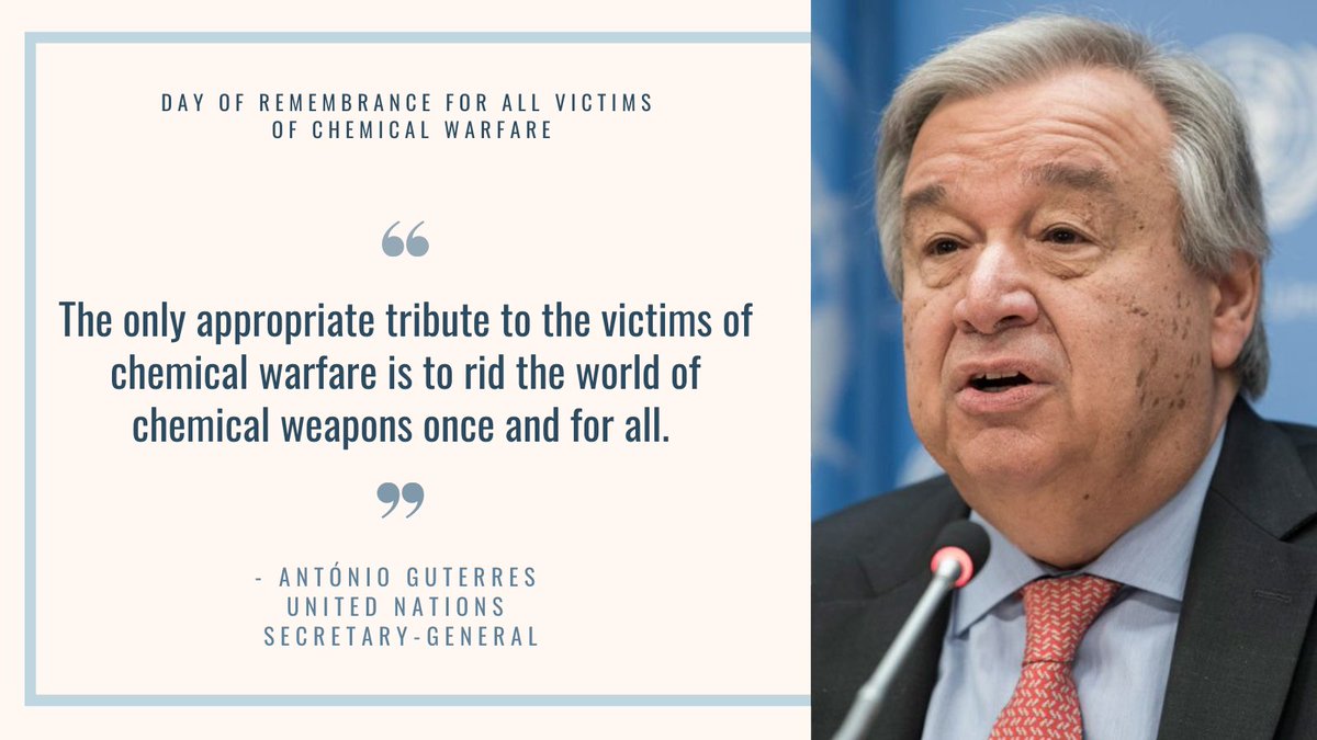 ODA (@un_disarmament) on Twitter photo Today, on the Day of Remembrance for All Victims of Chemical Warfare, <a href="/UN/">United Nations</a> Secretary-General <a href="/antonioguterres/">António Guterres</a> pays tribute to those who lost their lives or suffered from chemical warfare and calls for renewed commitment towards a world free of chemical weapons. (1/2)👇 Today, on the Day of Remembrance for All Victims of Chemical Warfare, <a href="/UN/">United Nations</a> Secretary-General <a href="/antonioguterres/">António Guterres</a> pays tribute to those who lost their lives or suffered from chemical warfare and calls for renewed commitment towards a world free of chemical weapons. (1/2)👇